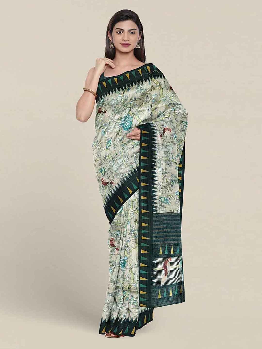 

Pothys Floral Printed Jute Silk Saree, Off white