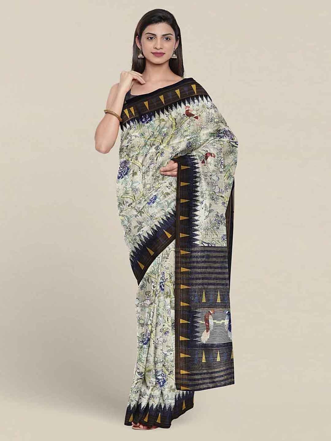 

Pothys Floral Printed Jute Silk Saree, Cream