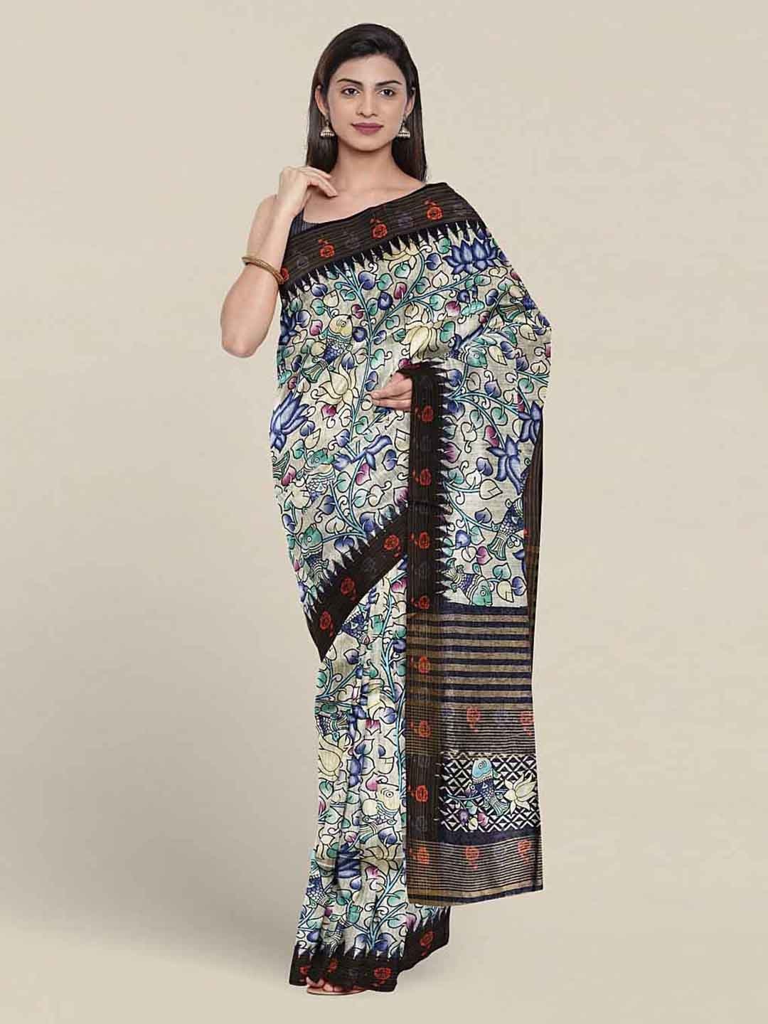 

Pothys Floral Printed Jute Silk Saree, Beige