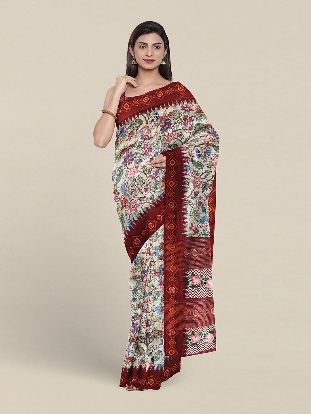 

Pothys Floral Printed Jute Silk Saree, Red