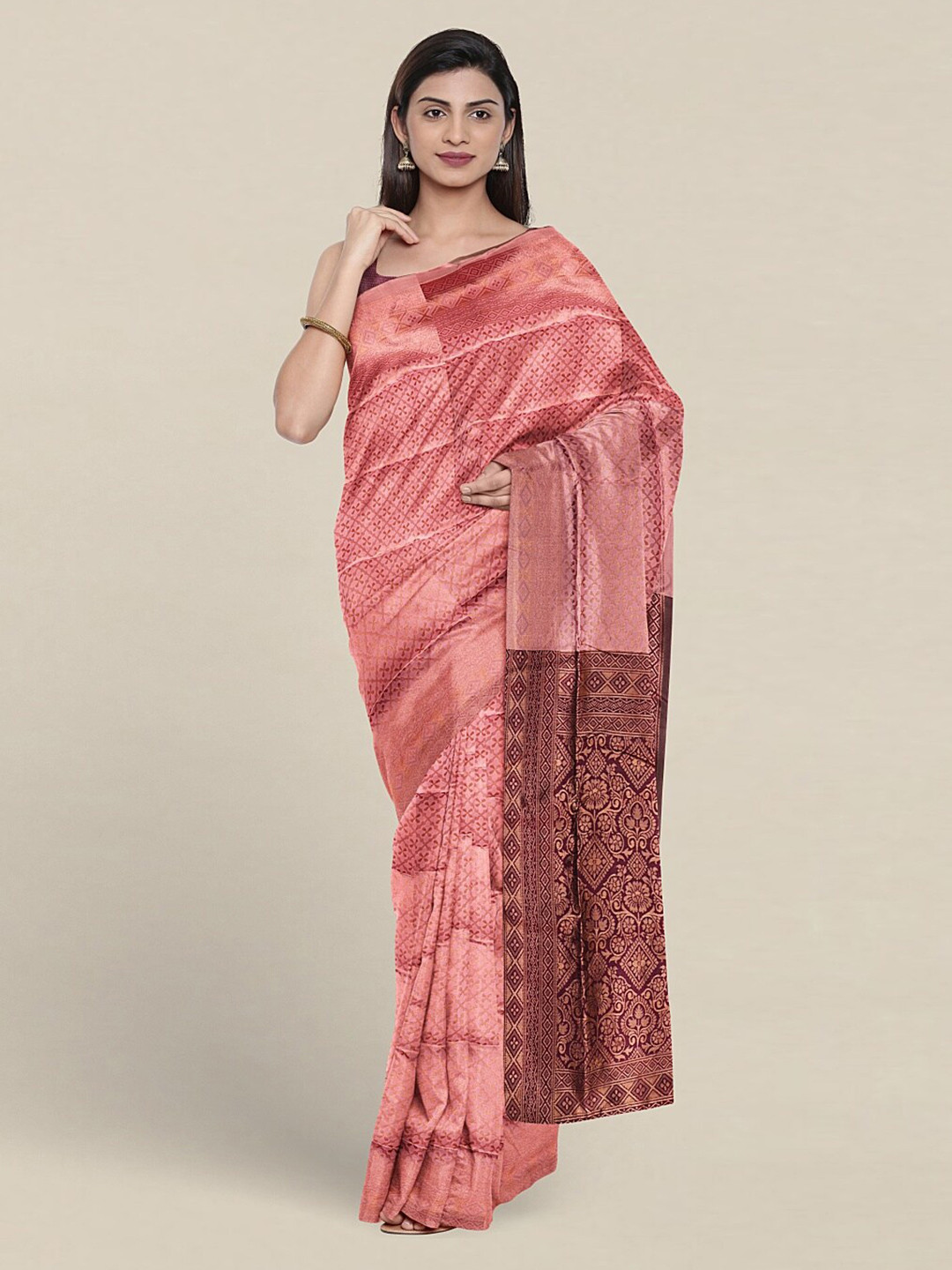 

Pothys Woven Design Zari Jute Silk Saree, Pink