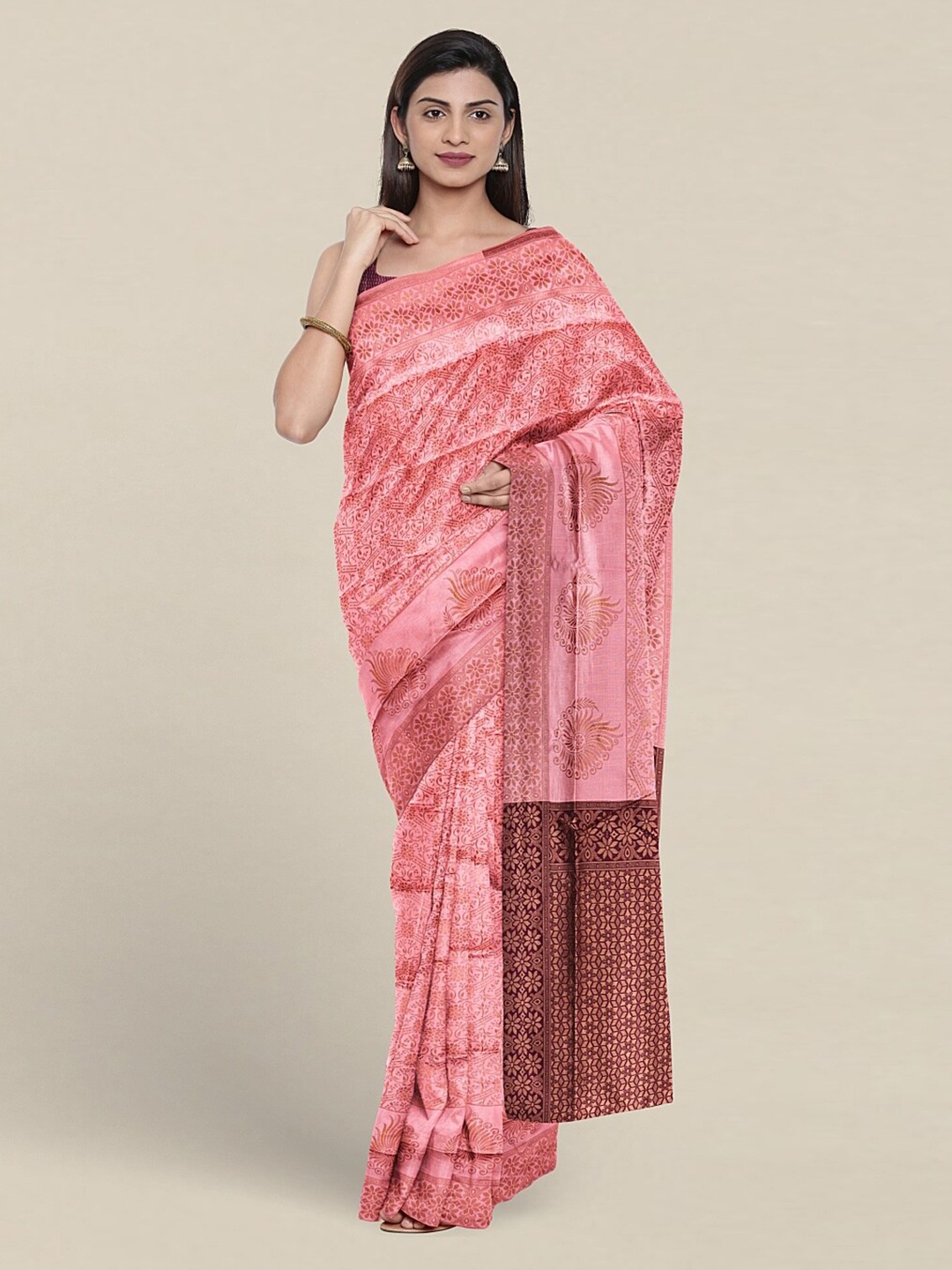

Pothys Woven Design Zari Jute Silk Saree, Pink