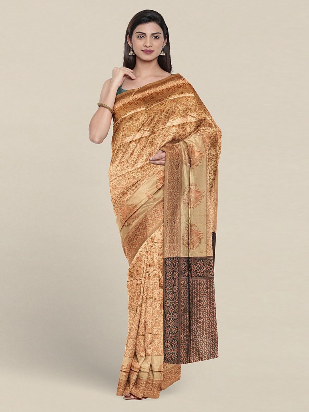 

Pothys Ethnic Motif Zari Jute Silk Saree With Blouse Piece, Cream