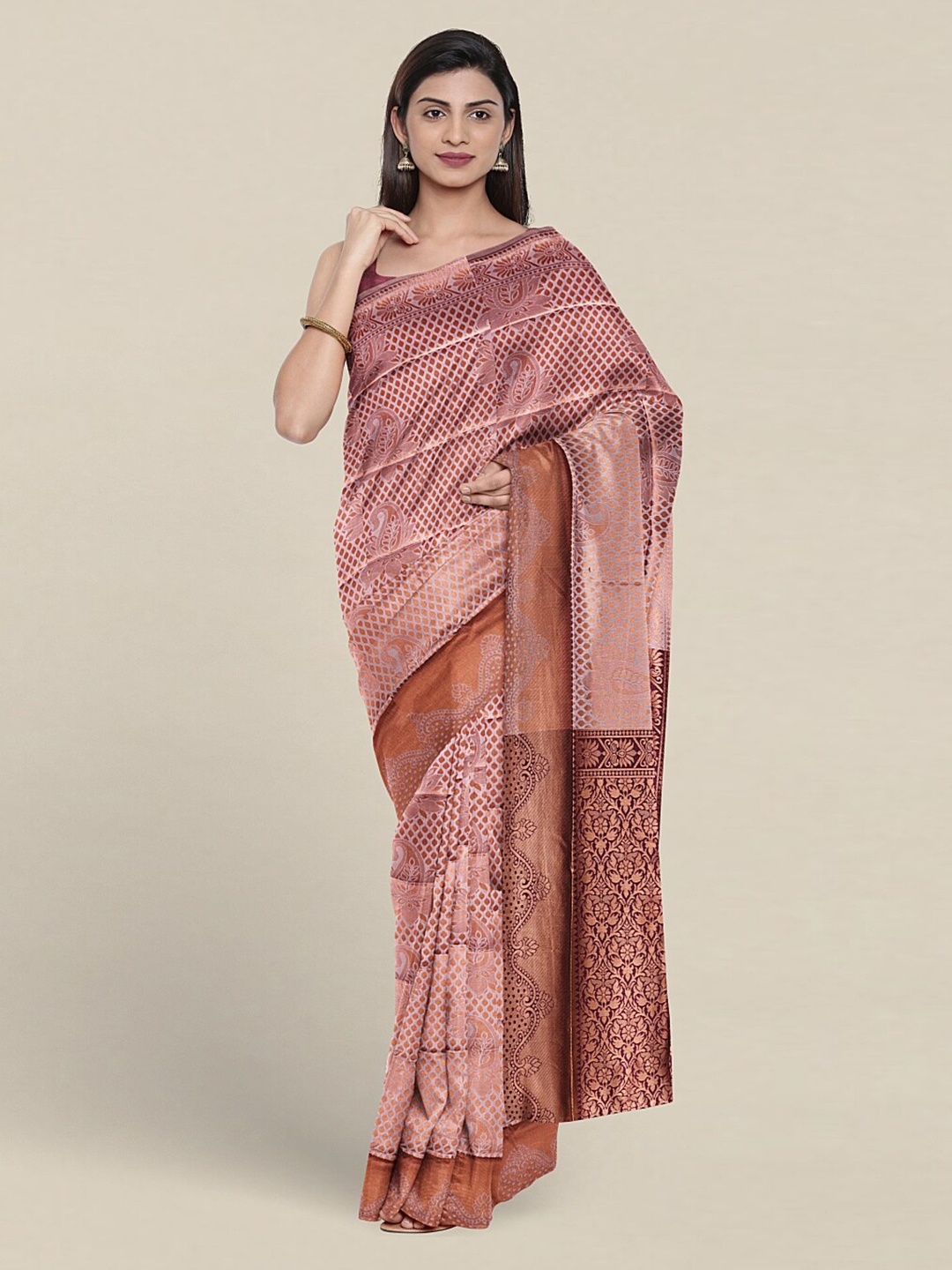 

Pothys Paisley Woven Design Zari Jute Silk Saree, Lavender