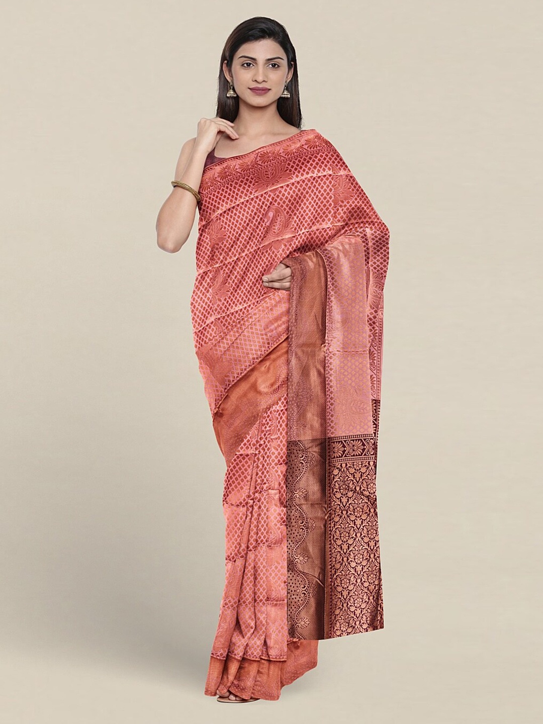 

Pothys Ethnic Motifs Woven Design Zari Jute Silk Saree, Pink