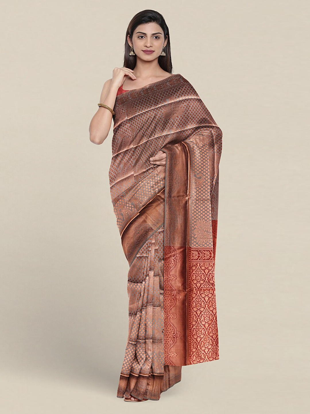 

Pothys Ethnic Motifs Woven Design Zari Jute Silk Saree, Grey
