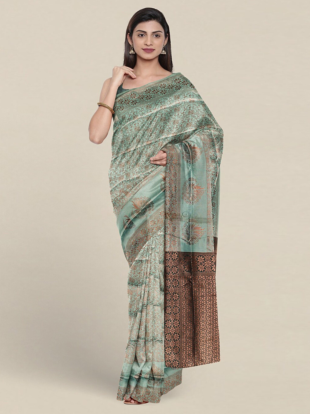 

Pothys Ethnic Motifs Woven Design Zari Jute Silk Saree, Green