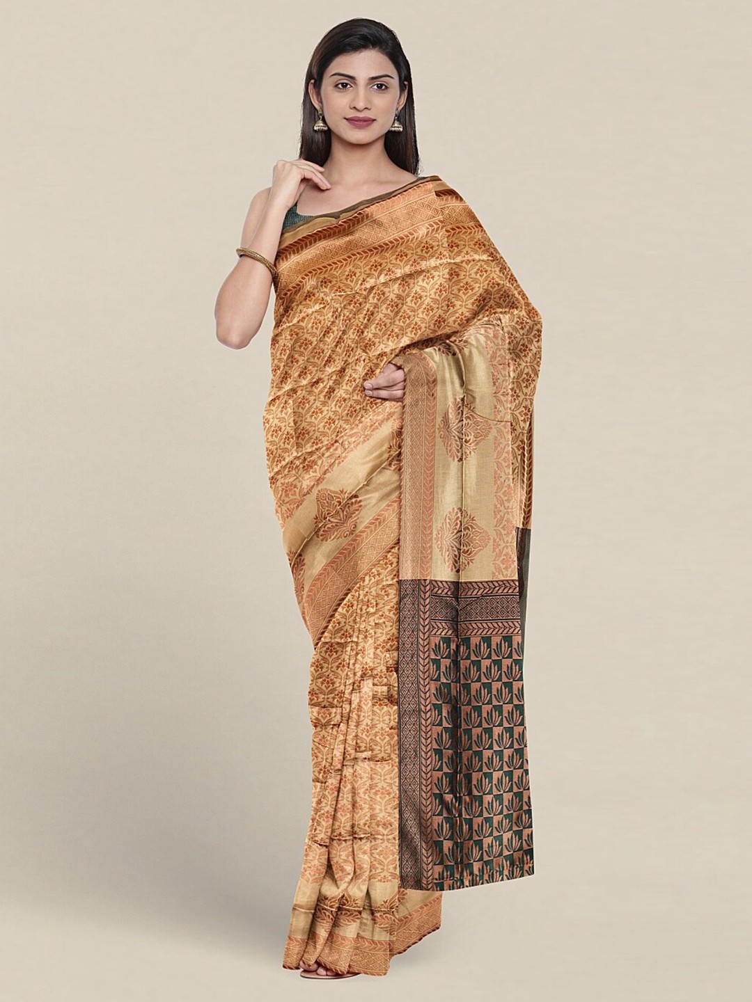 

Pothys Woven Design Zari Jute Silk Saree, Beige