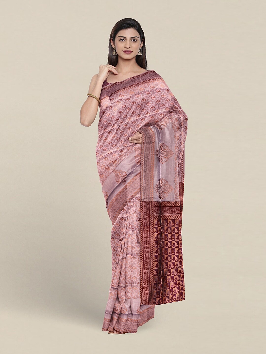 

Pothys Woven Design Jute Silk Saree, Lavender