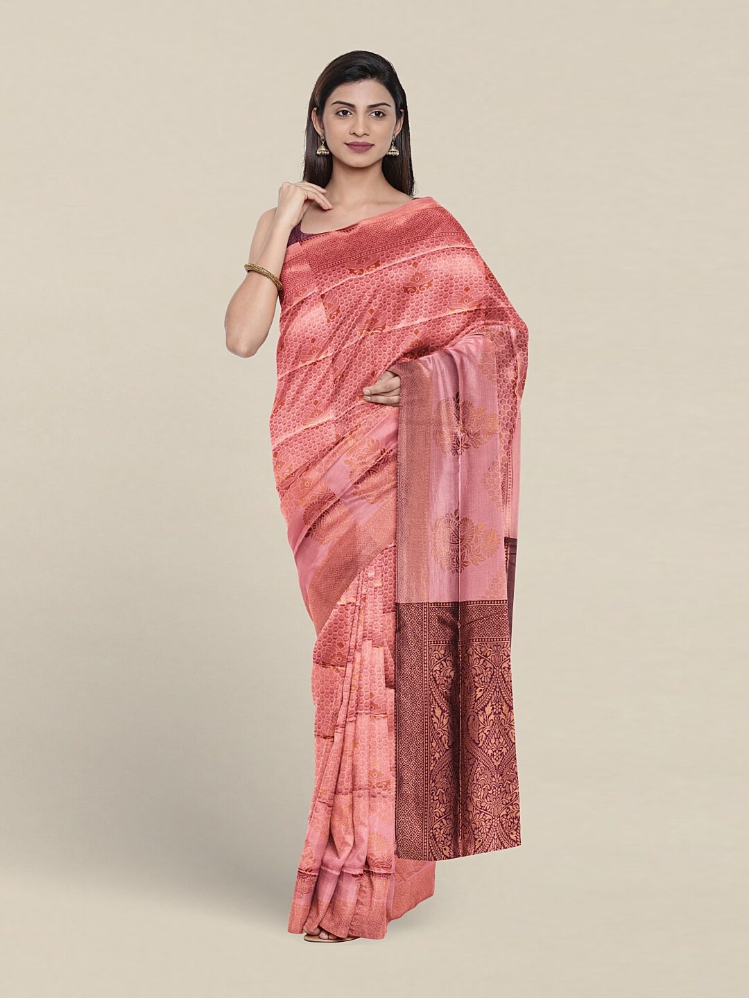 

Pothys Ethnic Motifs Woven Design Zari Jute Silk Saree, Pink