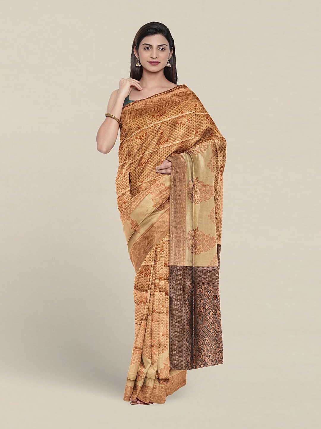 

Pothys Ethnic Motifs Woven Design Zari Jute Silk Saree, Beige