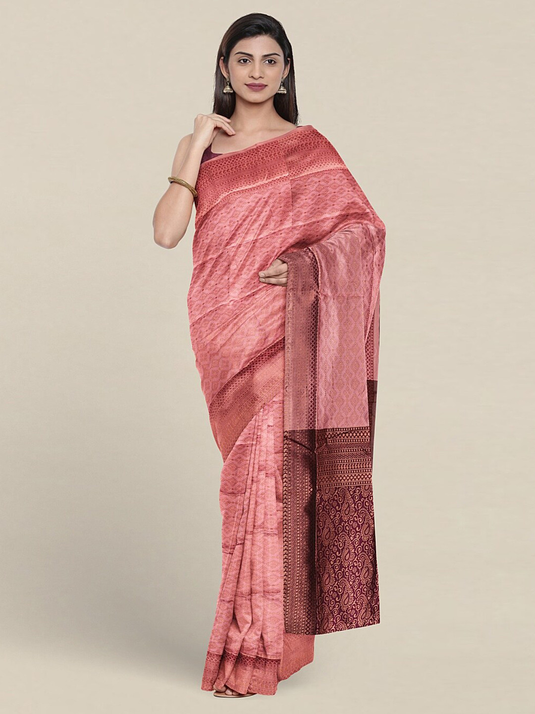 

Pothys Ethnic Motifs Woven Design Zari Jute Silk Saree, Pink