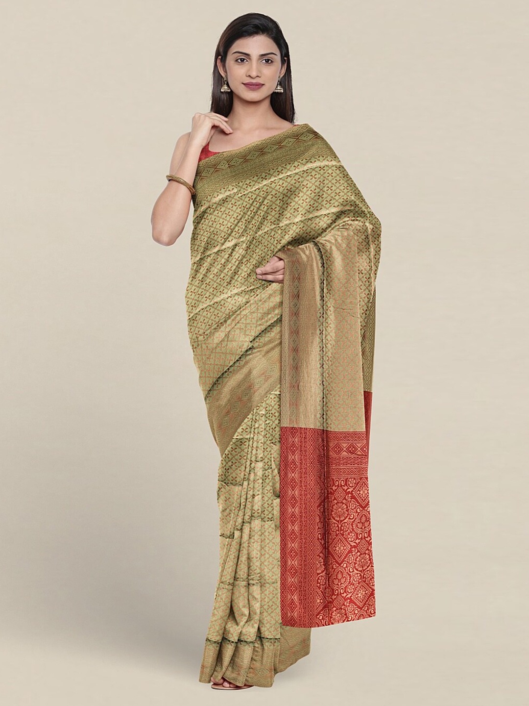 

Pothys Woven Design Ethnic Motifs Zari Jute Silk Saree, Green