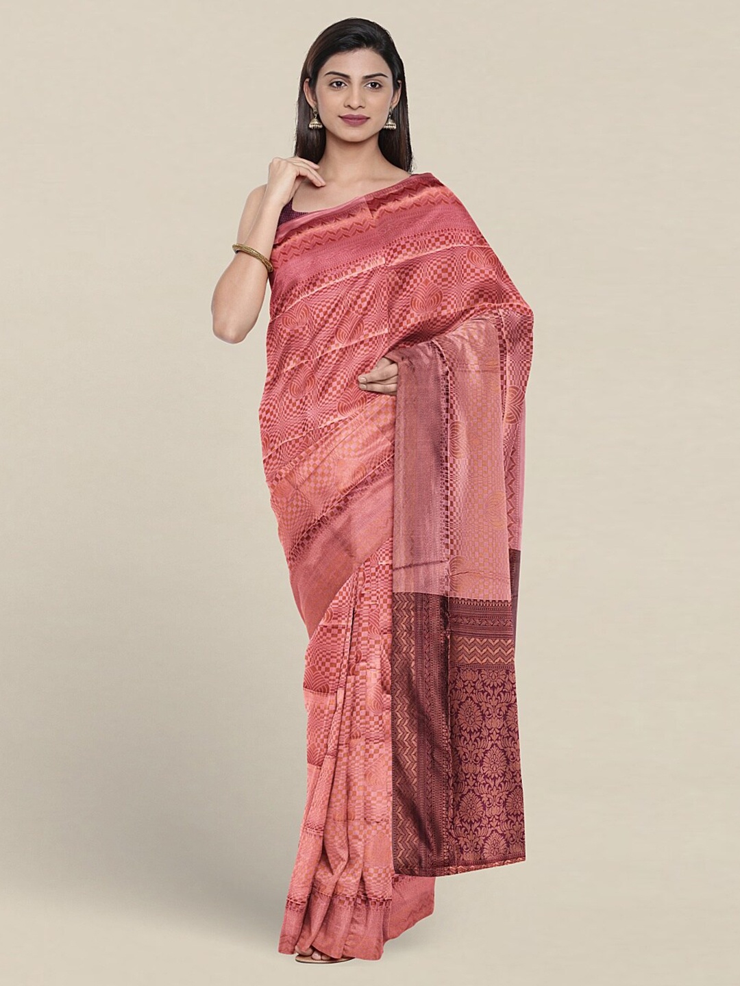 

Pothys Ethnic Motif Woven Design Zari Jute Silk Saree, Pink
