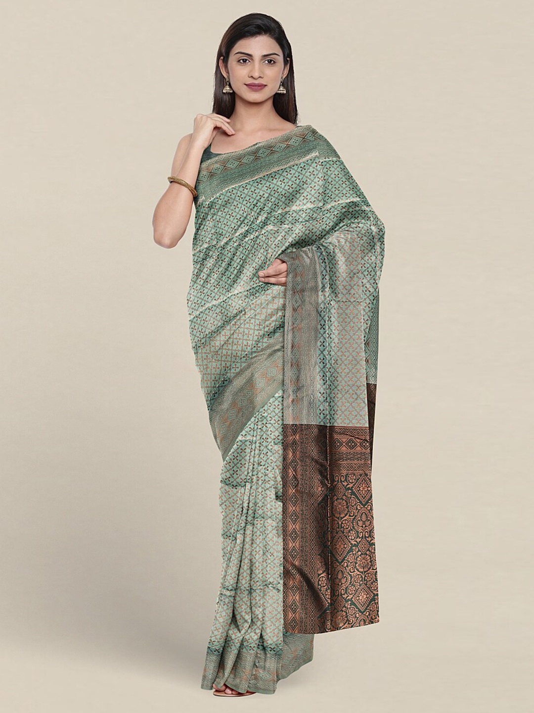 

Pothys Ethnic Motifs Woven Design Zari Jute Silk Saree, Green