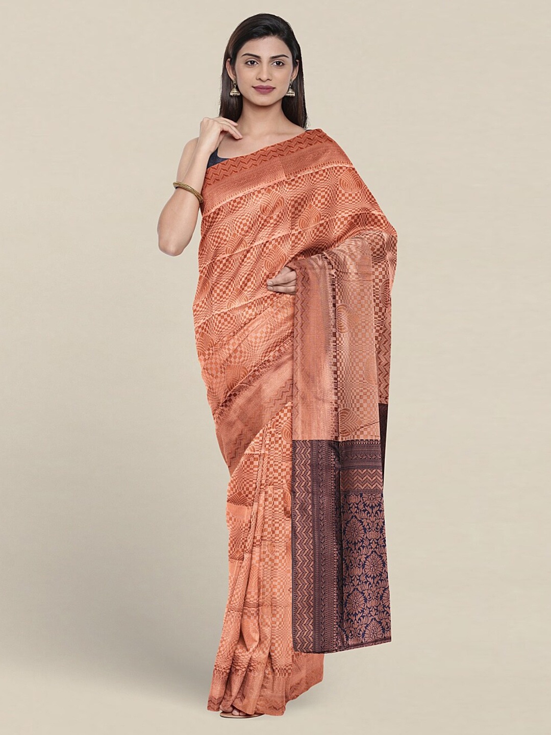 

Pothys Ethnic Motifs Woven Design Zari Jute Silk Saree, Peach