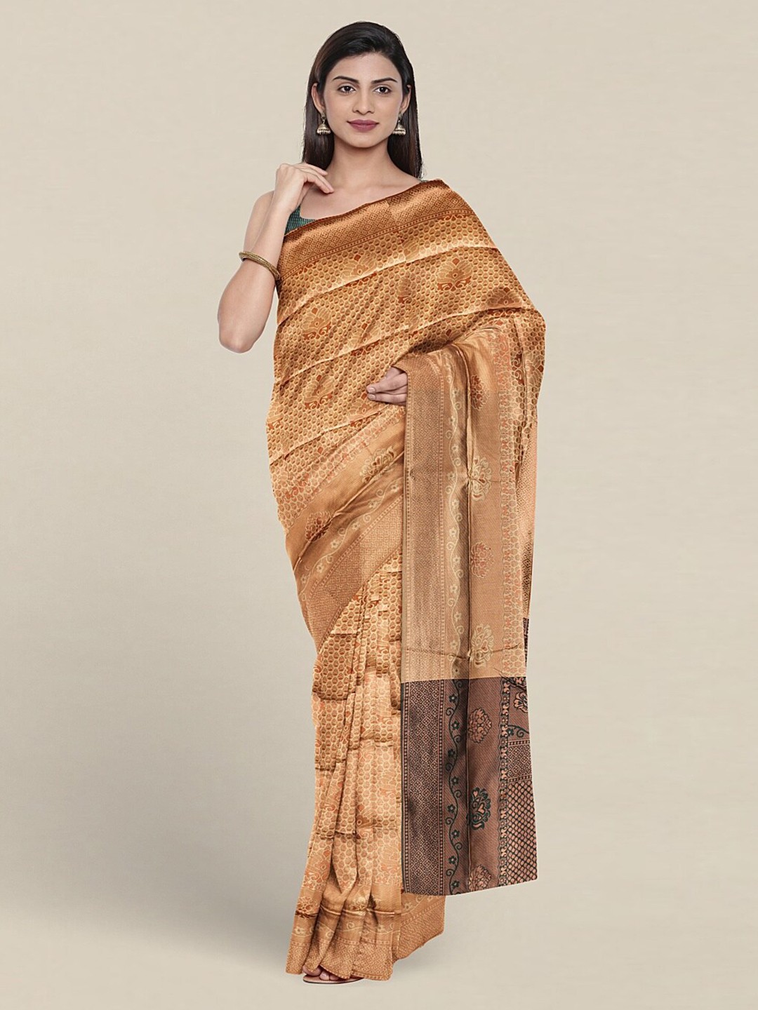 

Pothys Ethnic Motifs Woven Design Zari Jute Silk Saree, Beige