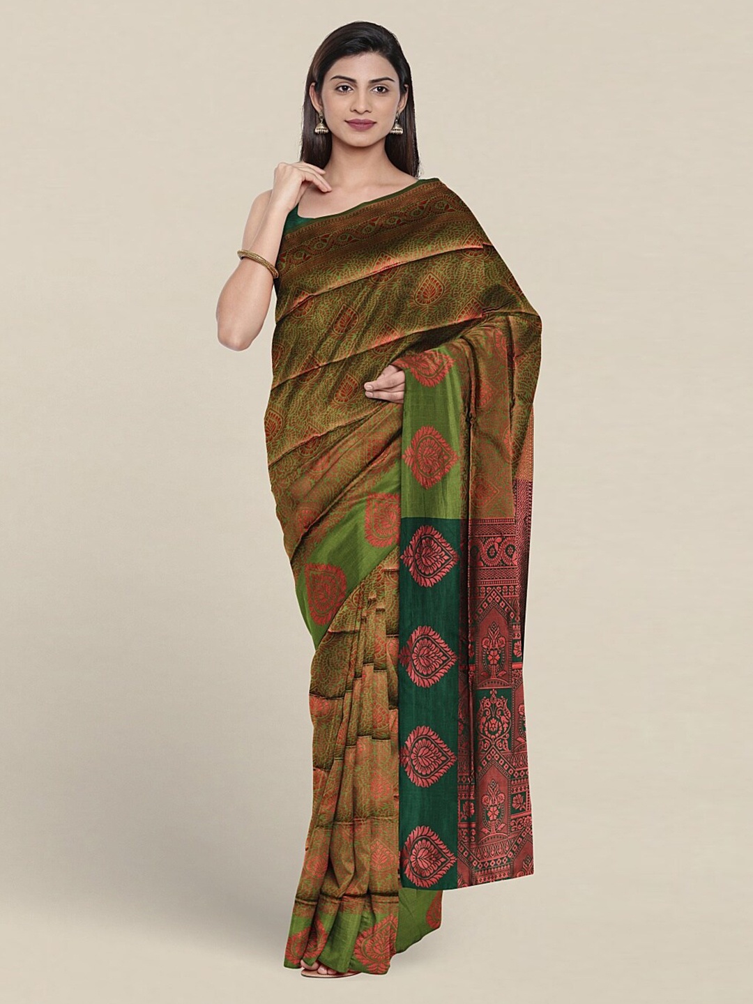 

Pothys Ethnic Motifs Woven Design Jute Silk Saree, Green
