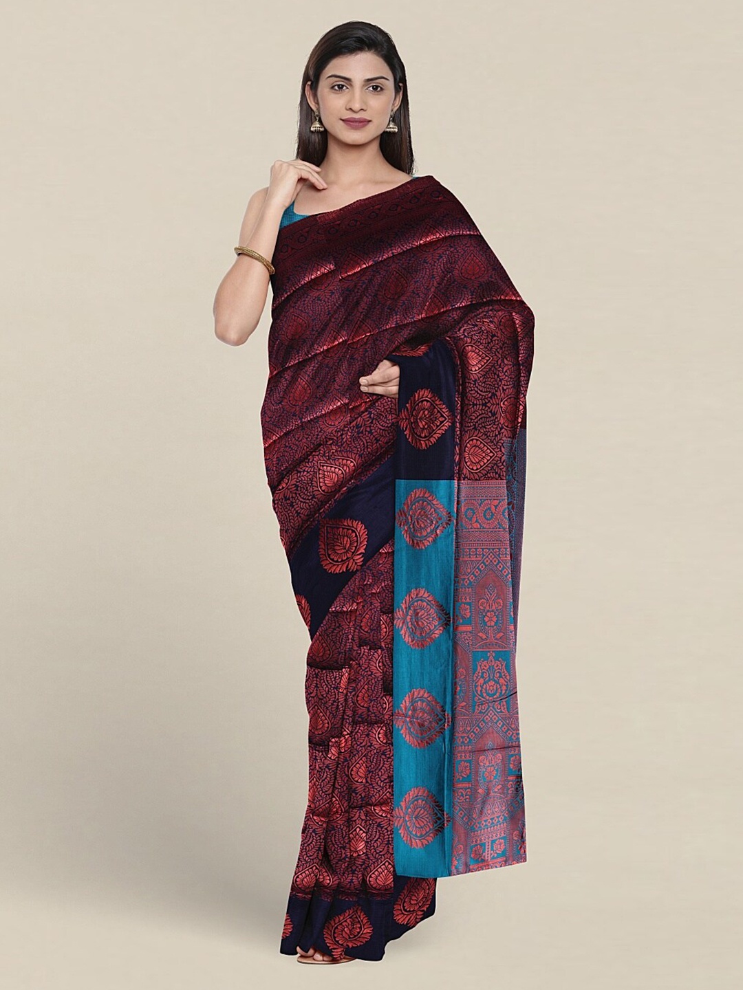 

Pothys Ethnic Motifs Woven Design Zari Jute Silk Saree, Blue