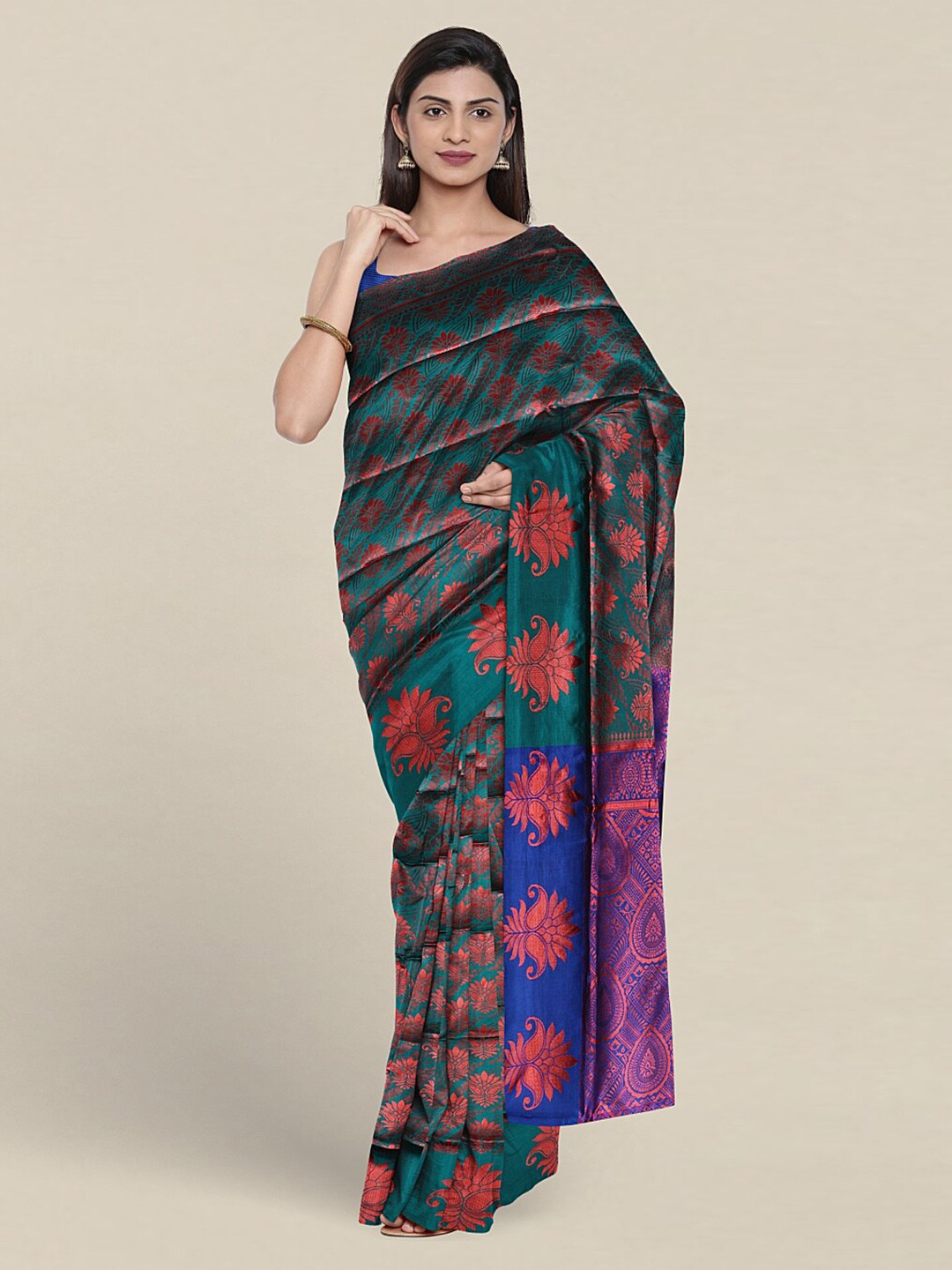 

Pothys Ethnic Motifs Woven Design Zari Jute Silk Saree, Green