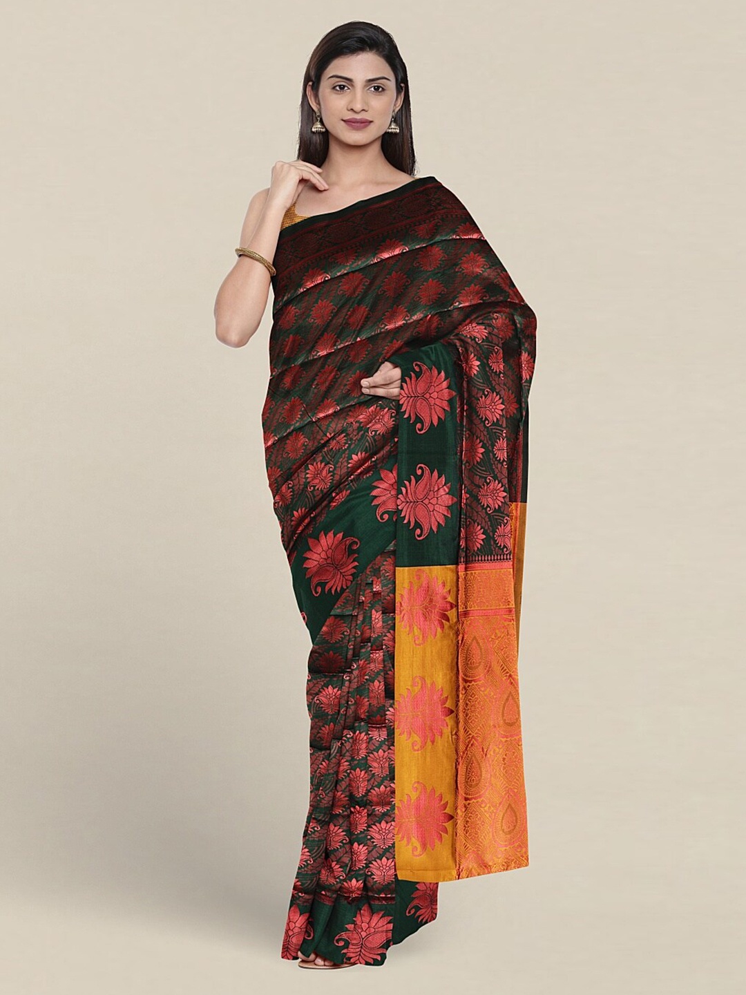 

Pothys Ethnic Woven Design Jute Silk Saree, Green
