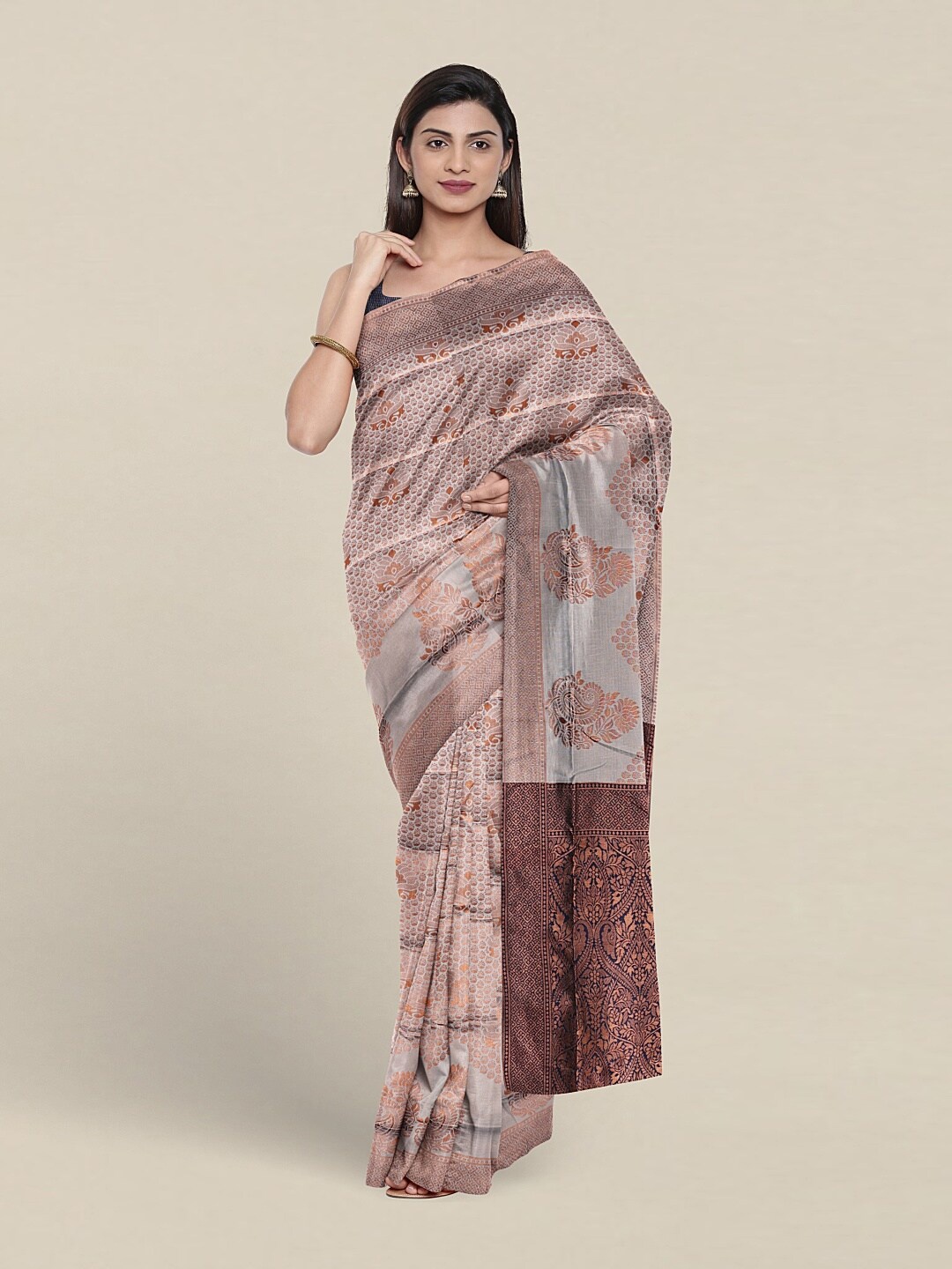 

Pothys Ethnic Woven Design Zari Jute Silk Saree, Grey