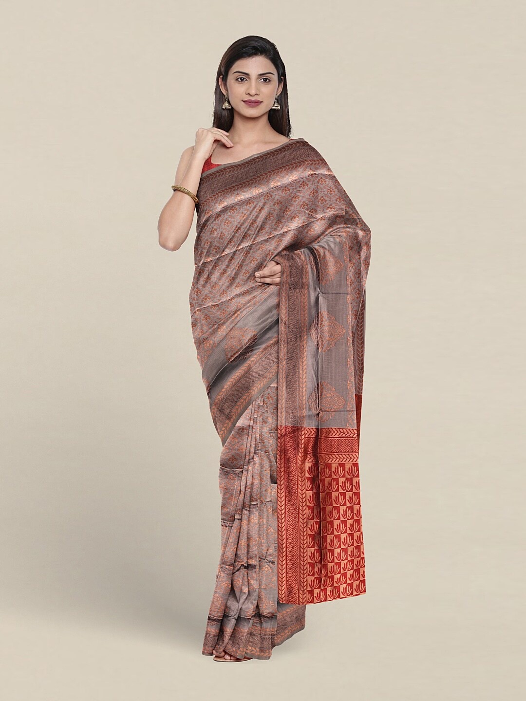 

Pothys Ethnic Motifs Woven Design Zari Jute Silk Saree, Grey