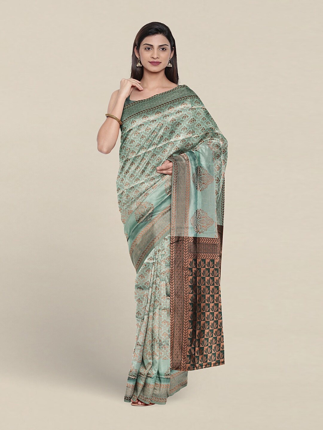 

Pothys Ethnic Motifs Woven Design Zari Jute Silk Saree, Green