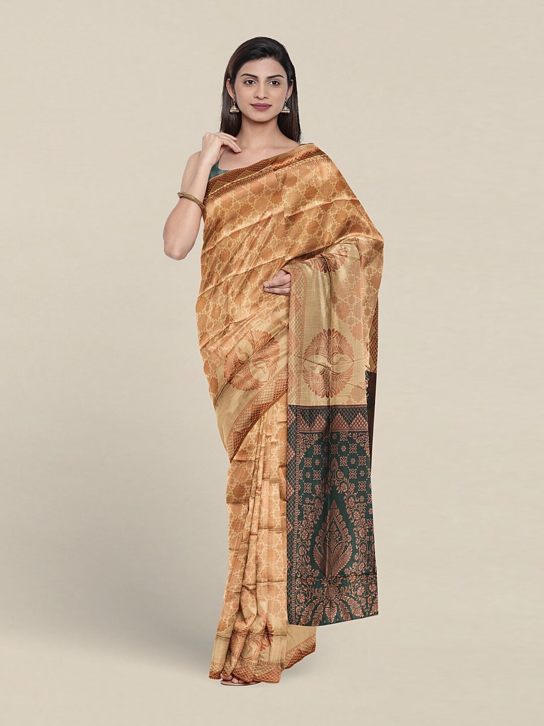 

Pothys Ethnic Motifs Woven Design Zari Jute Silk Saree, Beige