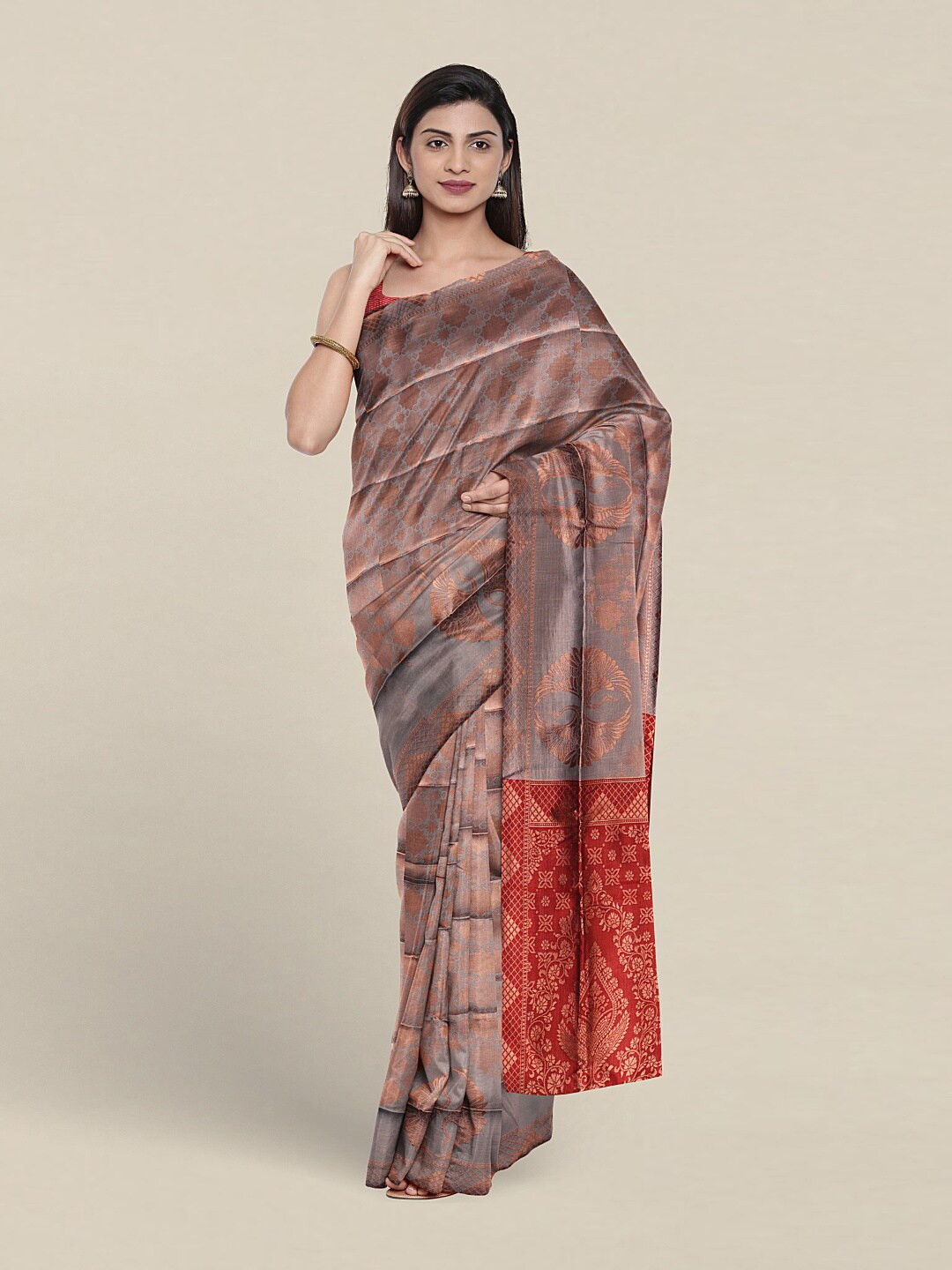 

Pothys Ethnic Motifs Woven Design Zari Jute Silk Saree, Grey