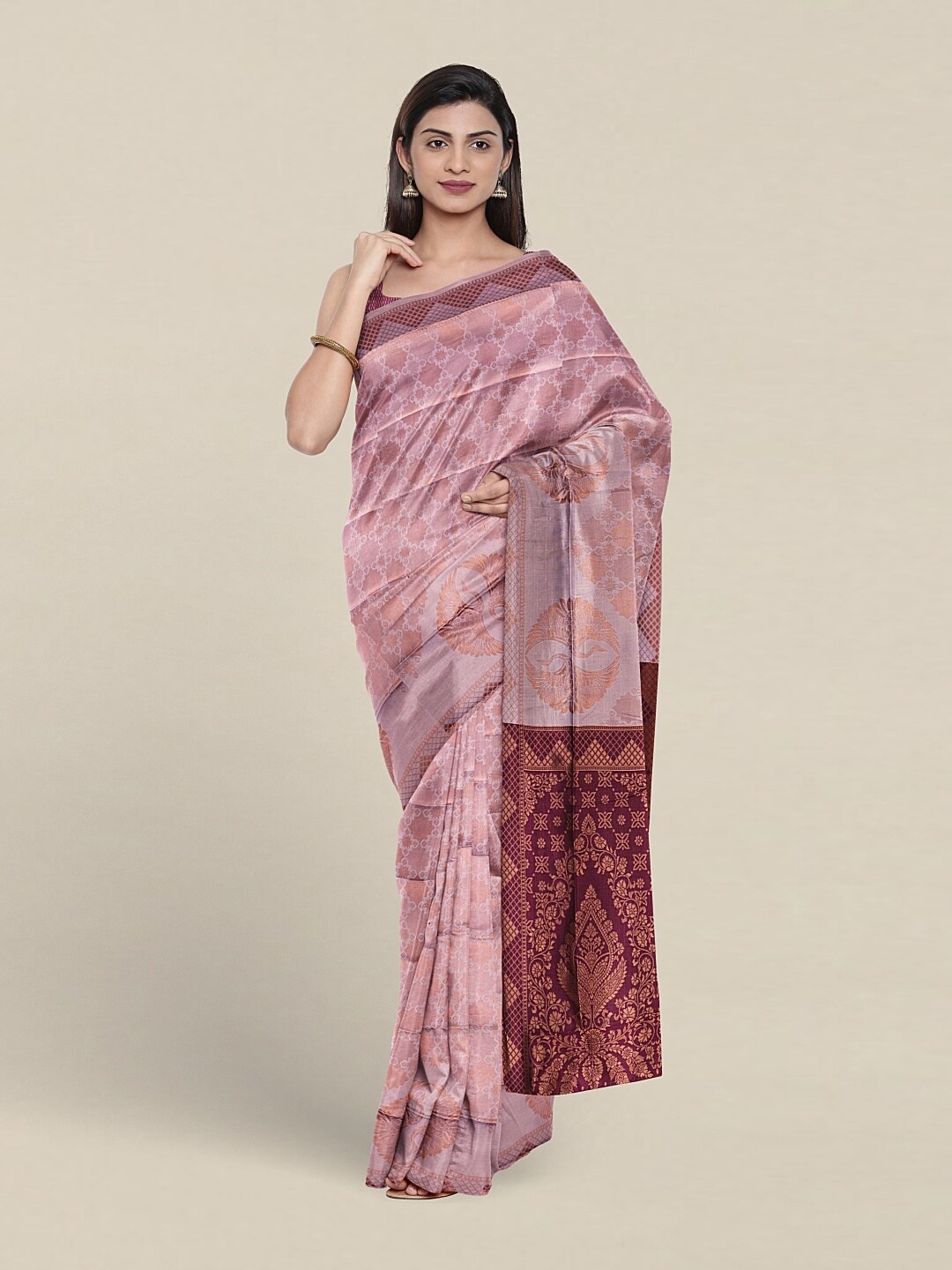 

Pothys Ethnic Motifs Woven Design Zari Jute Silk Saree, Lavender