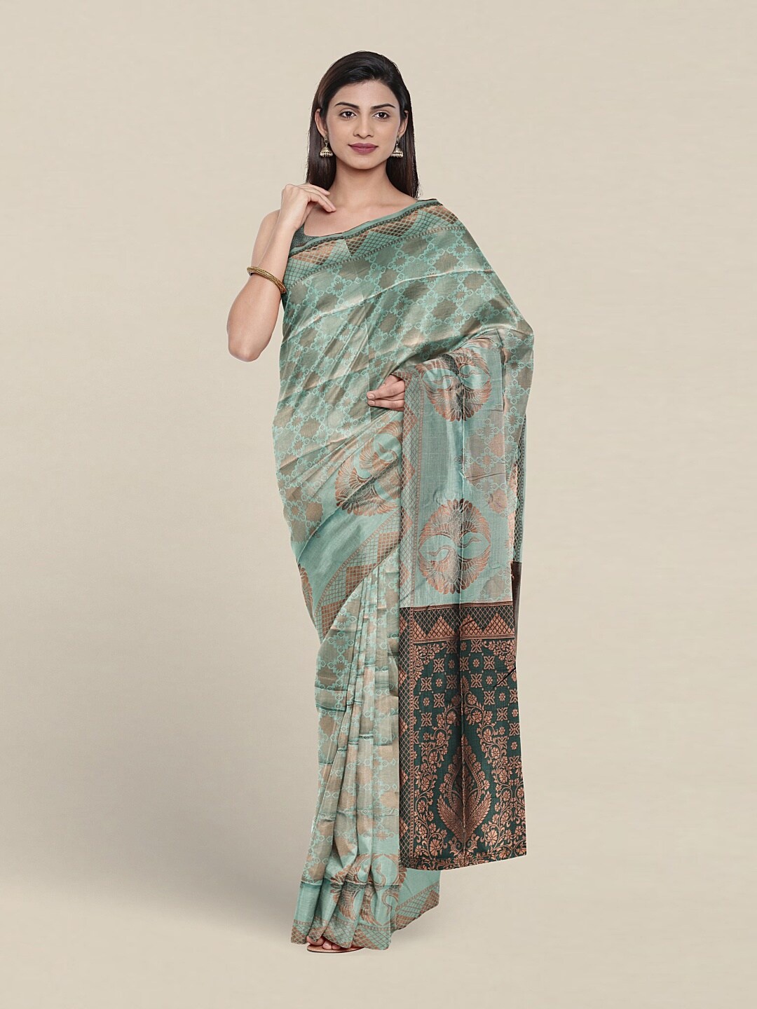 

Pothys Ethnic Motifs Woven Design Zari Jute Silk Saree, Green