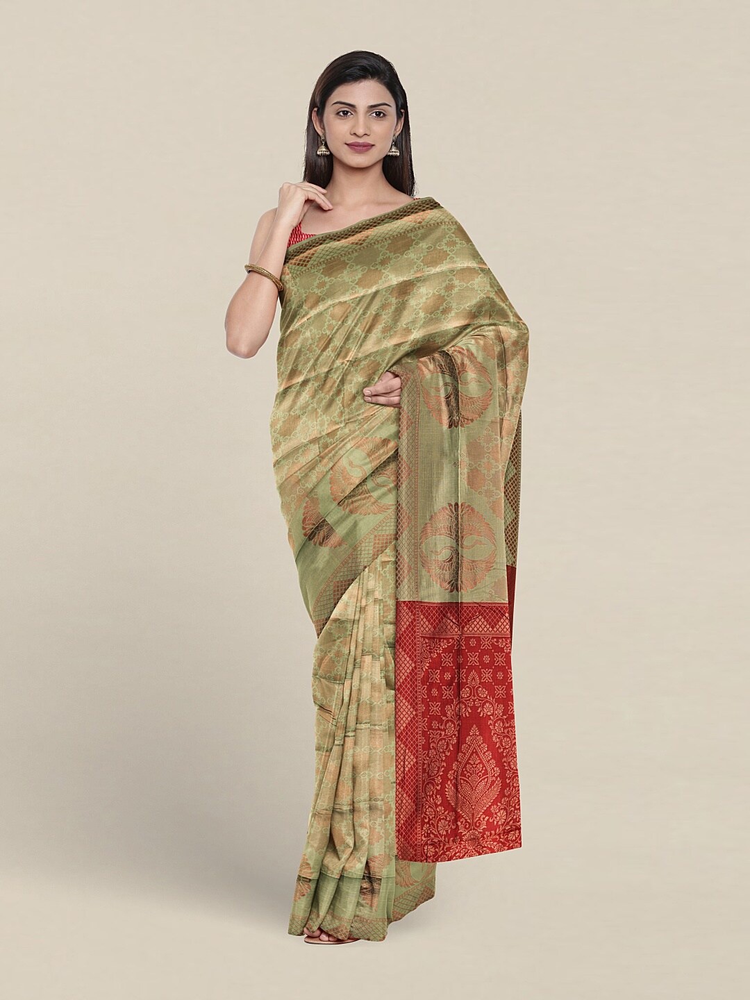 

Pothys Ethnic Motifs Woven Design Zari Jute Silk Saree, Green