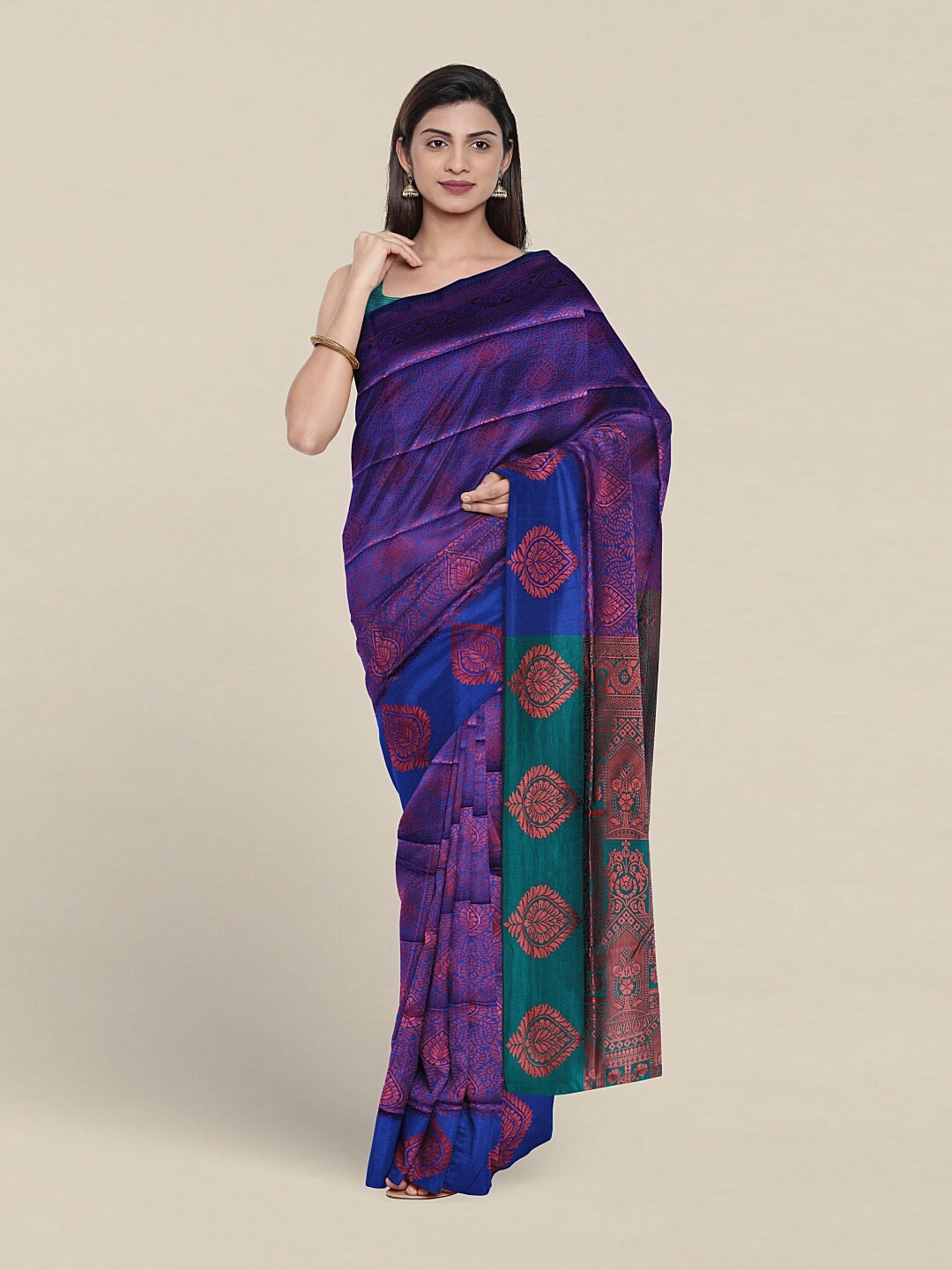 

Pothys Ethnic Motifs Woven Design Zari Jute Silk Saree, Blue