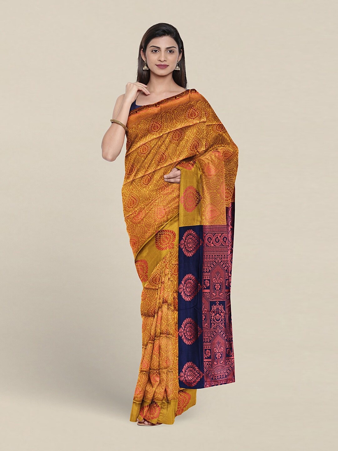 

Pothys Woven Design Zari Jute Silk Saree, Mustard