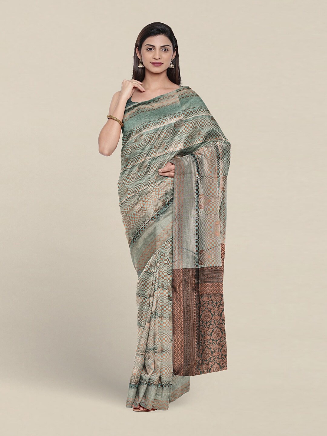 

Pothys Woven Design Zari Jute Silk Saree, Green