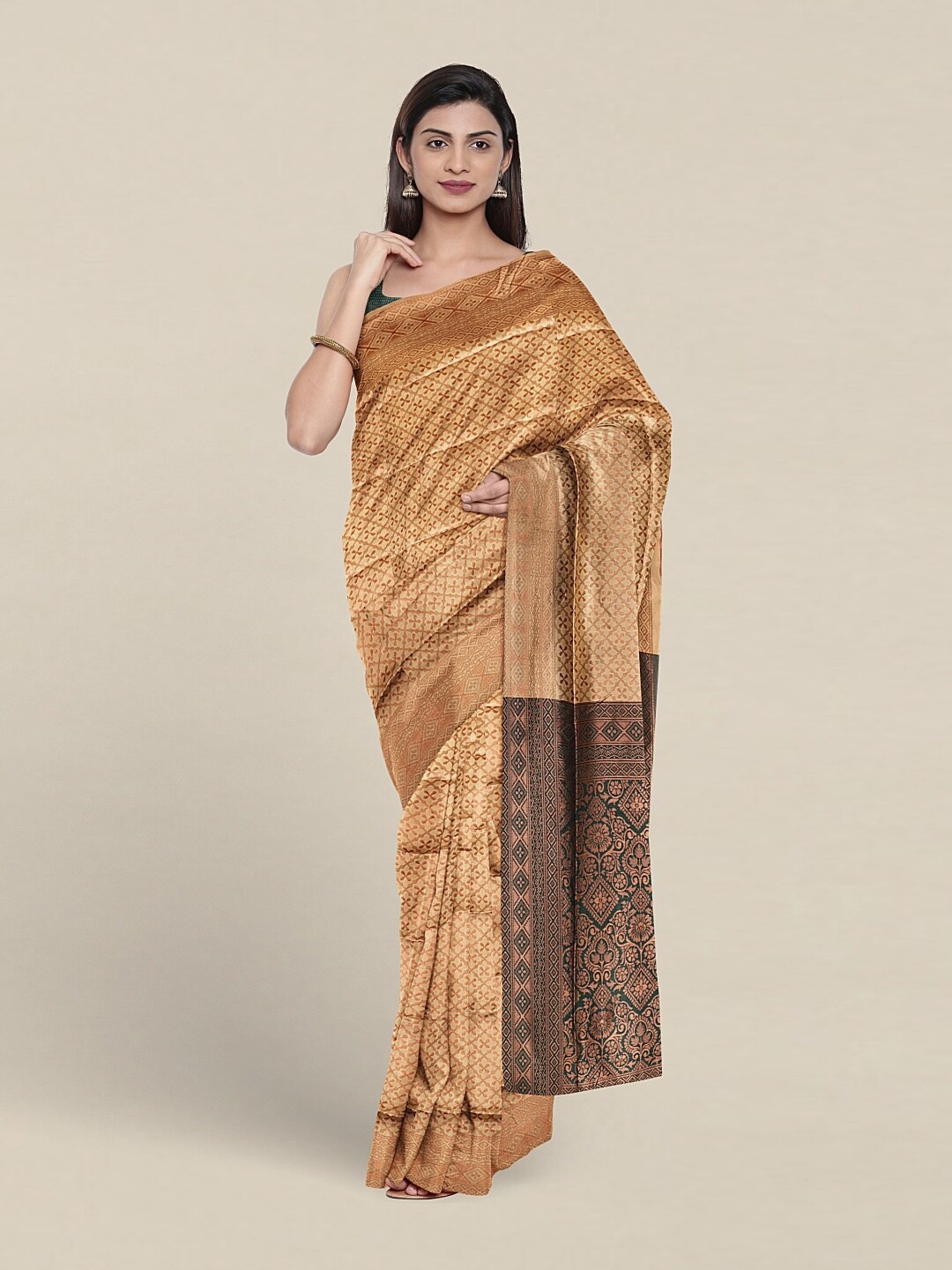 

Pothys Ethnic Motifs Woven Design Zari Jute Silk Saree, Beige