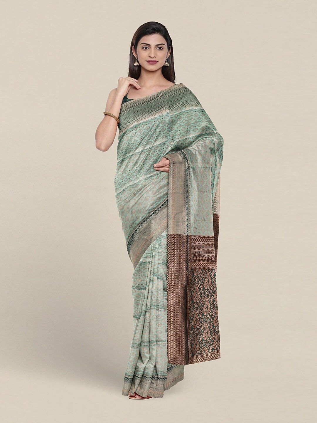 

Pothys Woven Design Zari Jute Silk Saree, Green