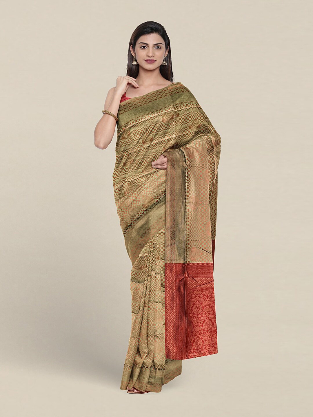 

Pothys Woven Design Zari Jute Silk Saree, Green