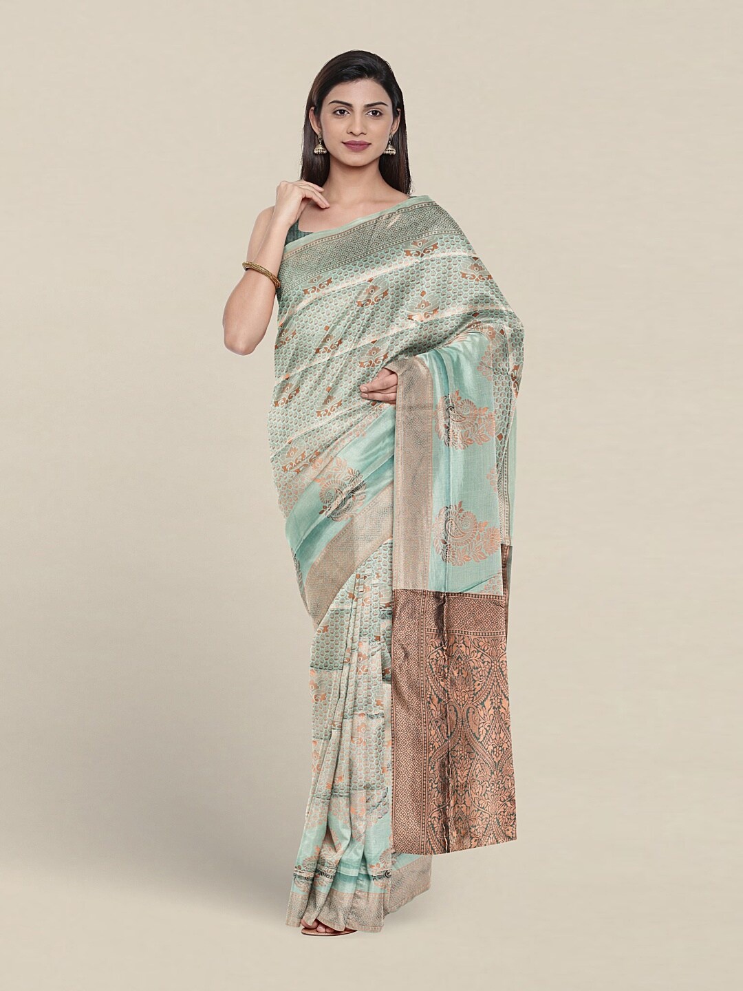 

Pothys Woven Design Zari Jute Silk Saree, Green