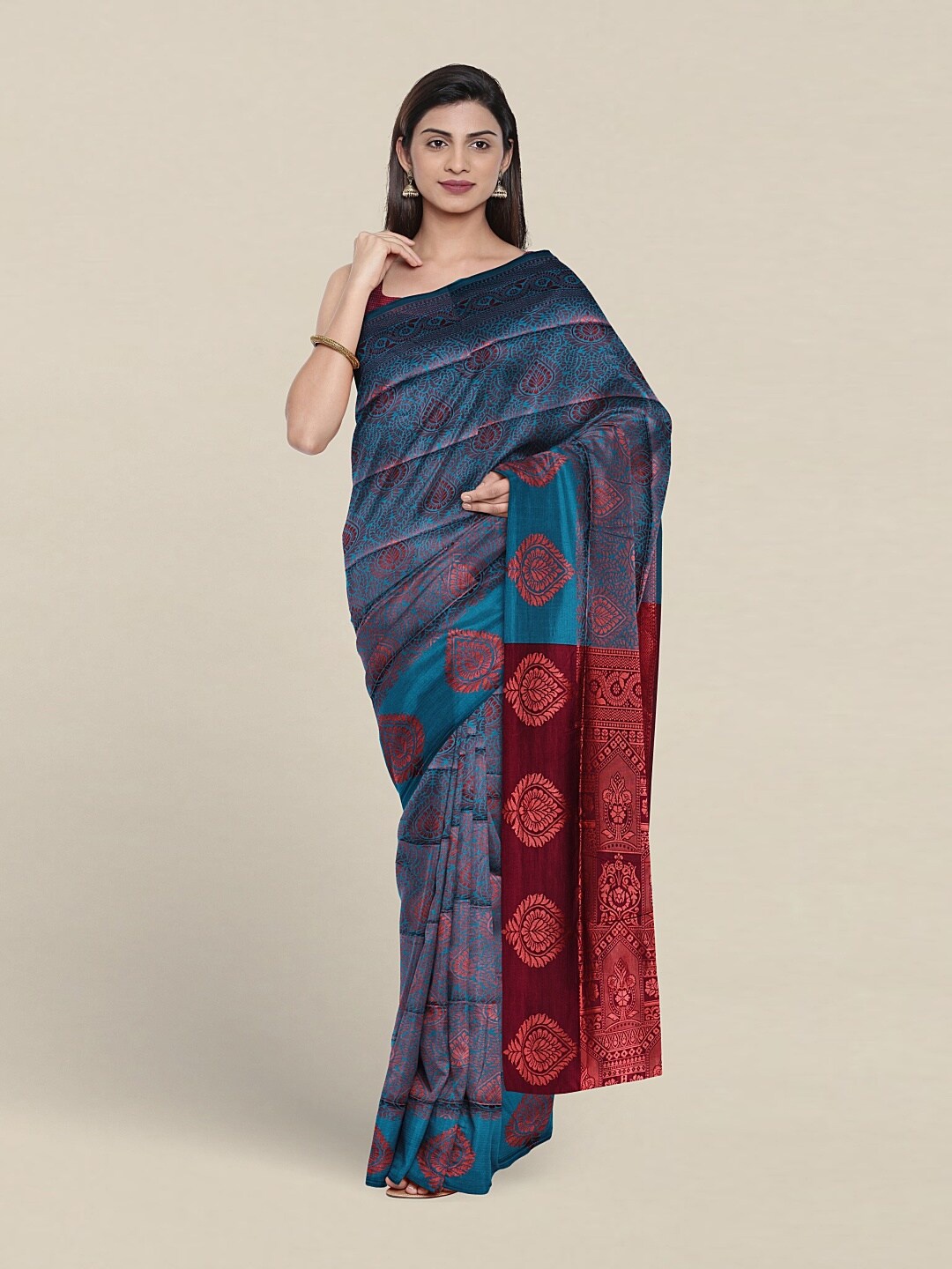 

Pothys Woven Design Jute Silk Saree, Blue