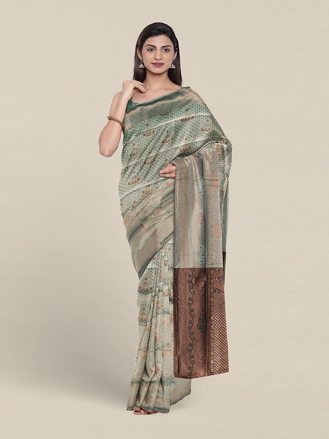 

Pothys Ethnic Motifs Woven Design Zari Jute Silk Saree, Green