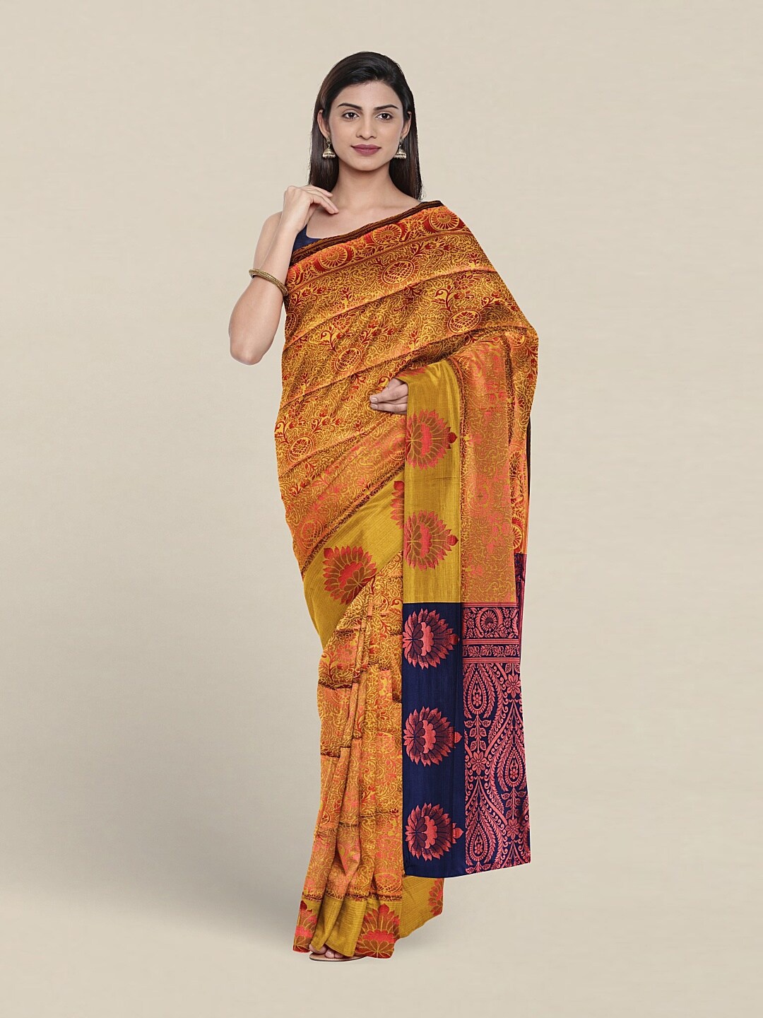 

Pothys Ethnic Motif Woven Design Zari Jute Silk Saree, Mustard