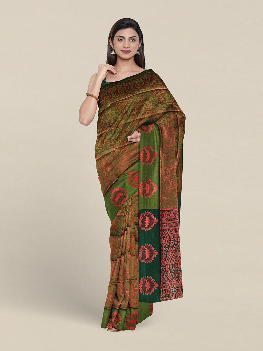 

Pothys Woven Design Ethnic Motifs Jute Silk Saree, Green