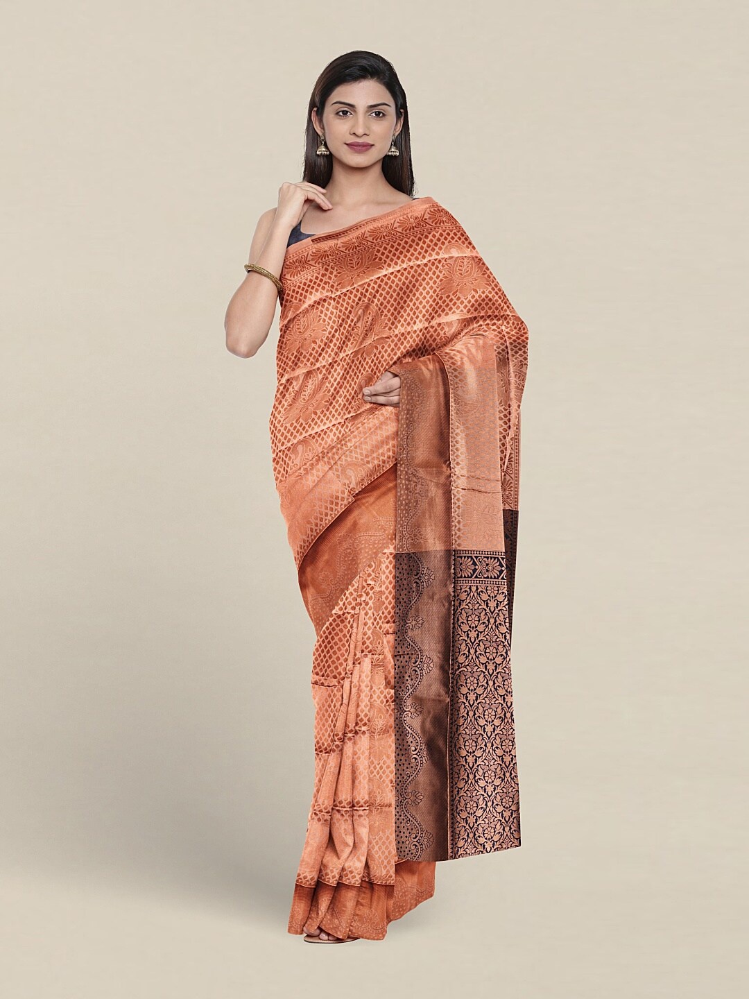 

Pothys Woven Design Ethnic Motifs Zari Jute Silk Saree, Peach