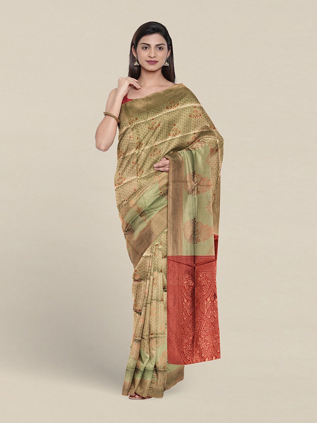 

Pothys Ethnic Motif Woven Design Zari Jute Silk Saree, Green