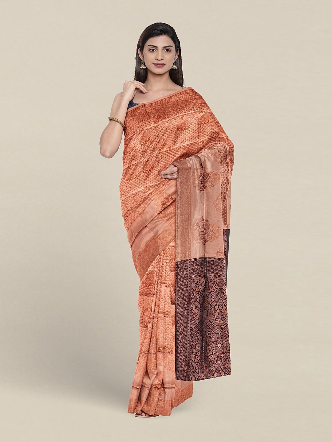 

Pothys Ethnic Motifs Woven Design Jute Silk Saree, Peach