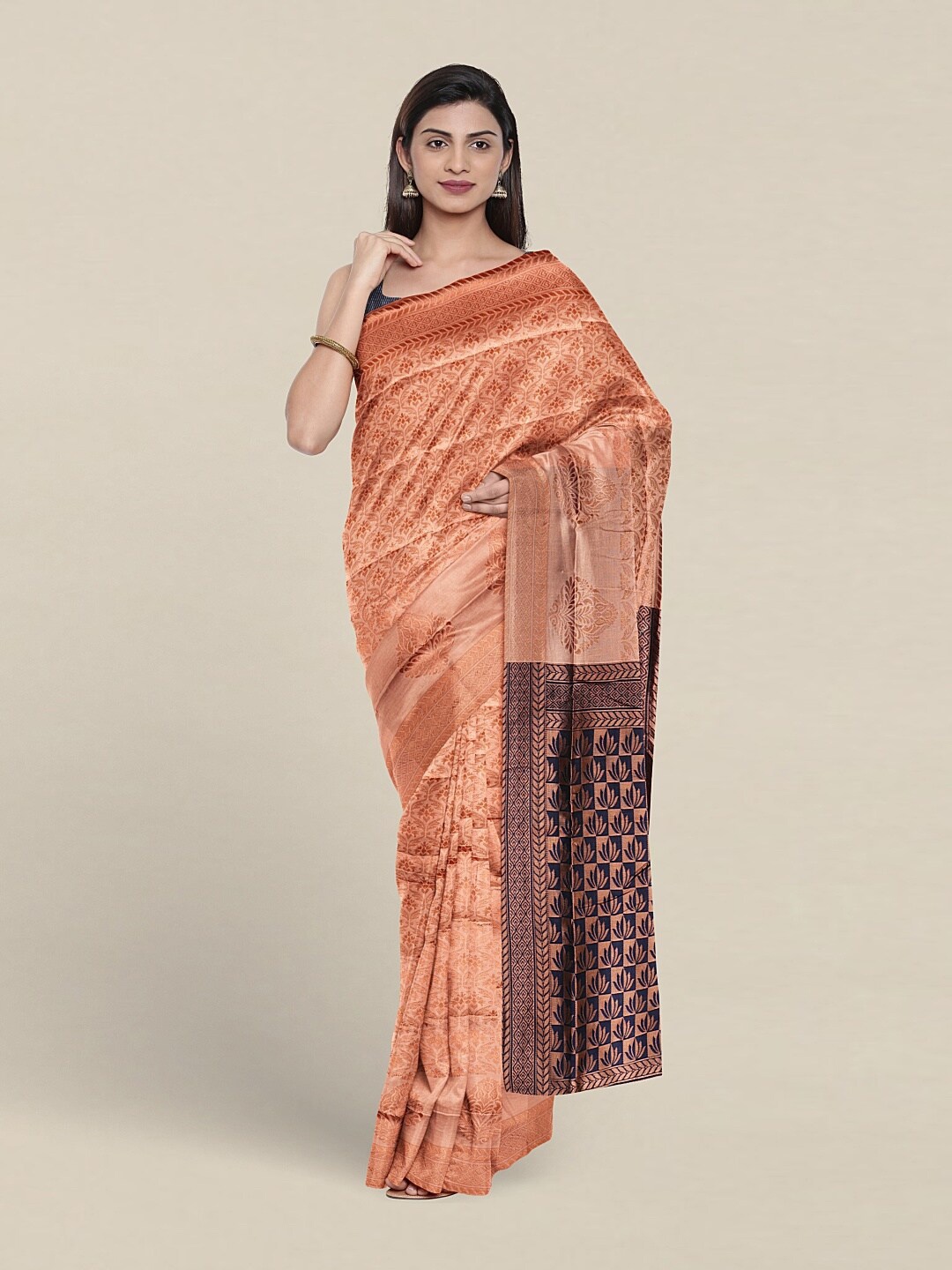 

Pothys Ethnic Motifs Woven Design Jute Silk Saree, Peach