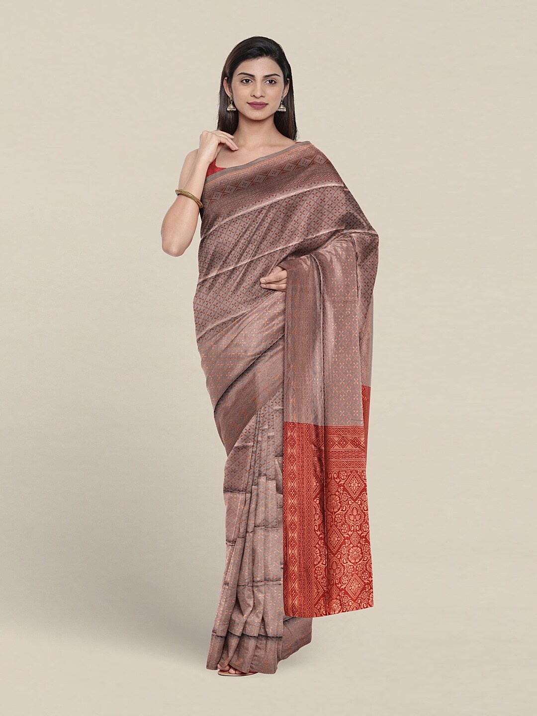 

Pothys Ethnic Motifs Woven Design Zari Jute Silk Saree, Grey