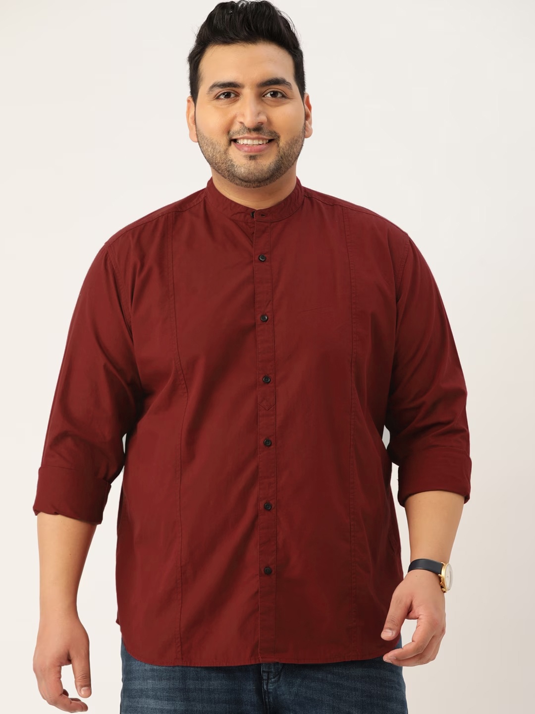 

IVOC Plus Size Mandarin Collar Cotton Casual Shirt, Rust